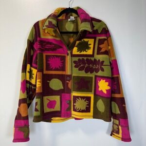 Vintage Sigrid Olsen Sport 90s Fleece Jacket Leaf Print Patchwork Multi Color M